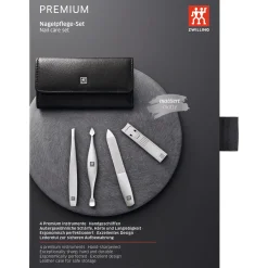4-pc, Leather Manicure Pedicure Set With Compact Nail Clippers, Black Matte