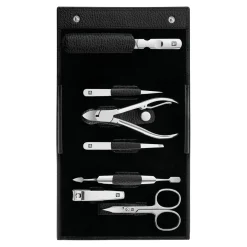 7-pc, Leather Manicure Pedicure Set With Nail Clippers, Black Matte