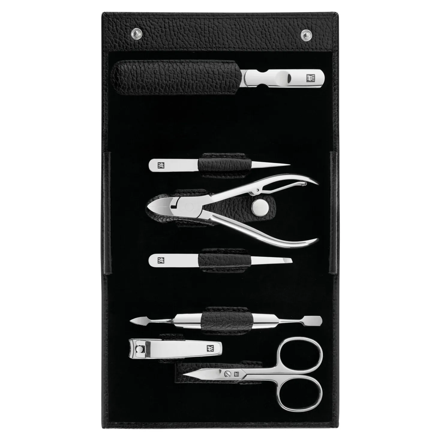 7-pc, Leather Manicure Pedicure Set With Nail Clippers, Black Matte