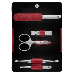 5-pc, Leather Manicure Pedicure Set With Nail Clippers, Red