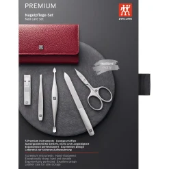 5-pc, Leather Manicure Pedicure Set With Nail Clippers, Red