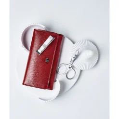 5-pc, Leather Manicure Pedicure Set With Nail Clippers, Red