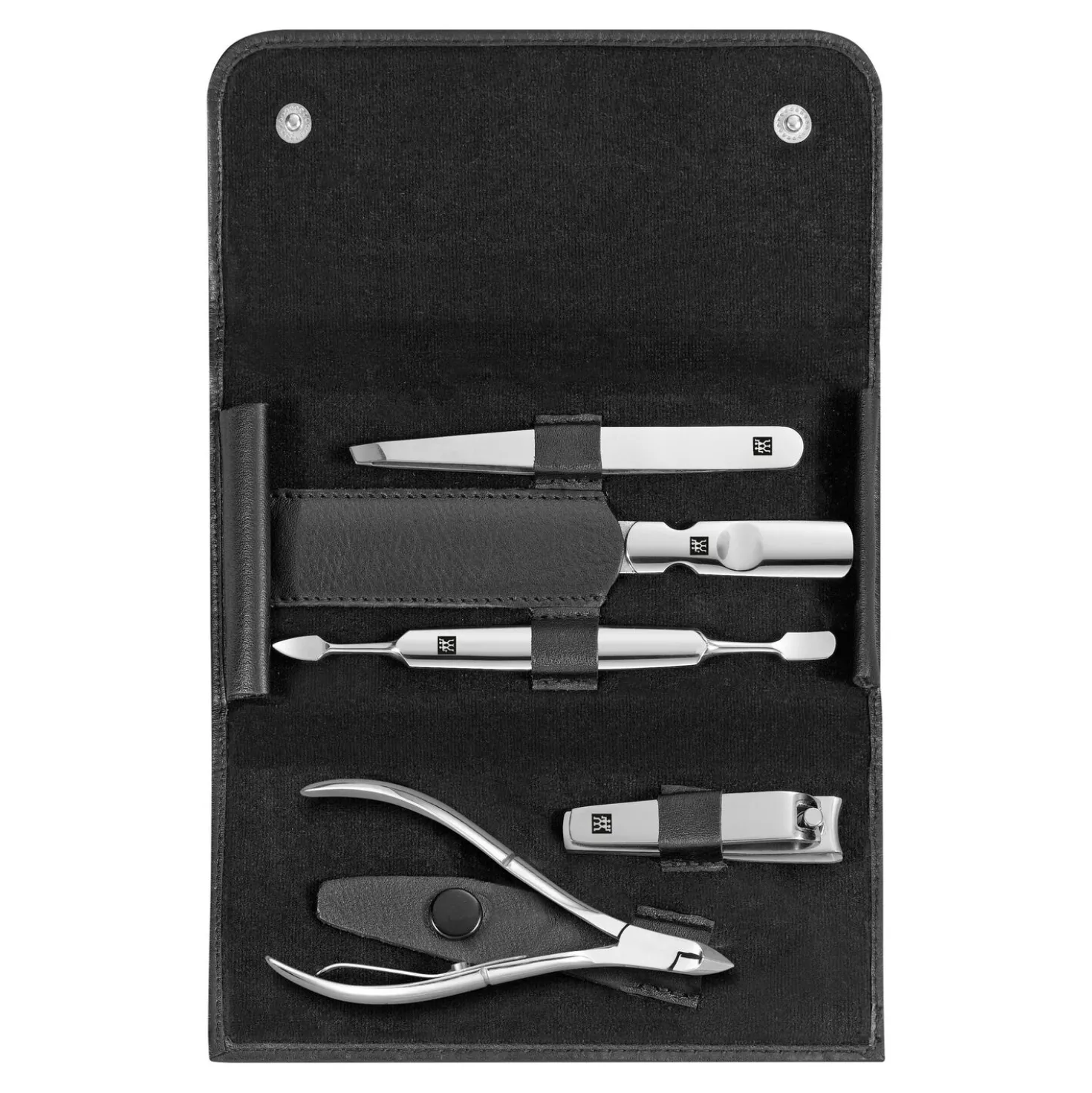 5-pc, Leather Manicure Pedicure Set With Nail Clippers, Black Matte
