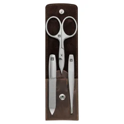 3-pc, Leather Manicure Pedicure Set With Combination Nail Scissors, Brown