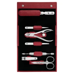 7-pc, Leather Manicure Pedicure Set With Nail Clippers, Red