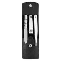 3-pc, Leather Manicure Pedicure Set With Nail Clippers, Black Matte