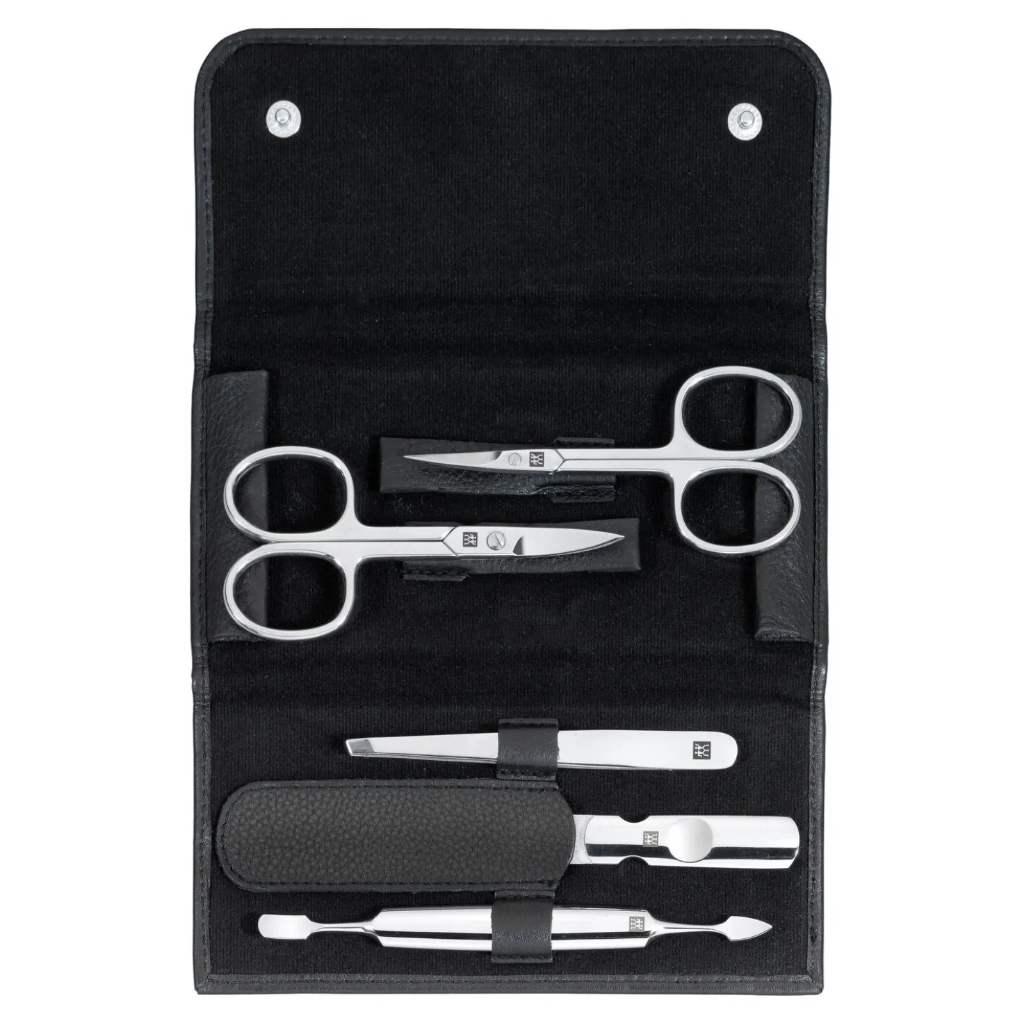 5-pc, Leather Manicure Pedicure Set With Nail Scissors, Black Matte