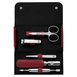 5-pc, Leather Manicure Pedicure Set With Nail Clippers, Red