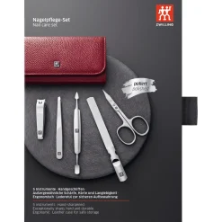 5-pc, Leather Manicure Pedicure Set With Nail Clippers, Red