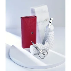 5-pc, Leather Manicure Pedicure Set With Nail Clippers, Red
