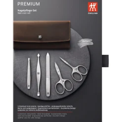 5-pc, Leather Manicure Pedicure Set With Nail Scissors, Brown