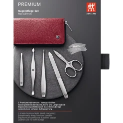 5-pc, Leather Manicure Pedicure Set With Combination Nail Scissors, Red