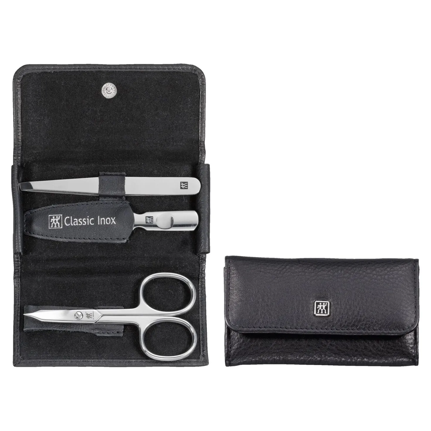 3-pc, Leather Snap Fastener Case, Black Matte