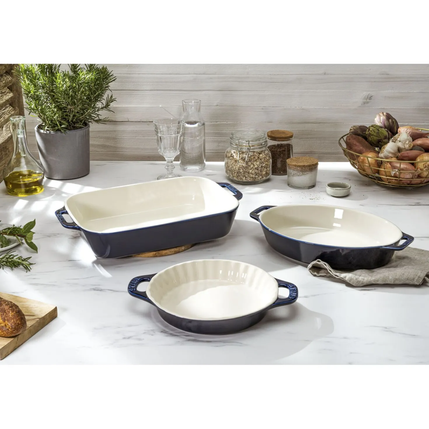 3-pc, Mixed Baking Dish Set, dark blue