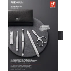 5-pc, Nappa Leather Manicure Pedicure Set With Nail Clippers, Black Matte