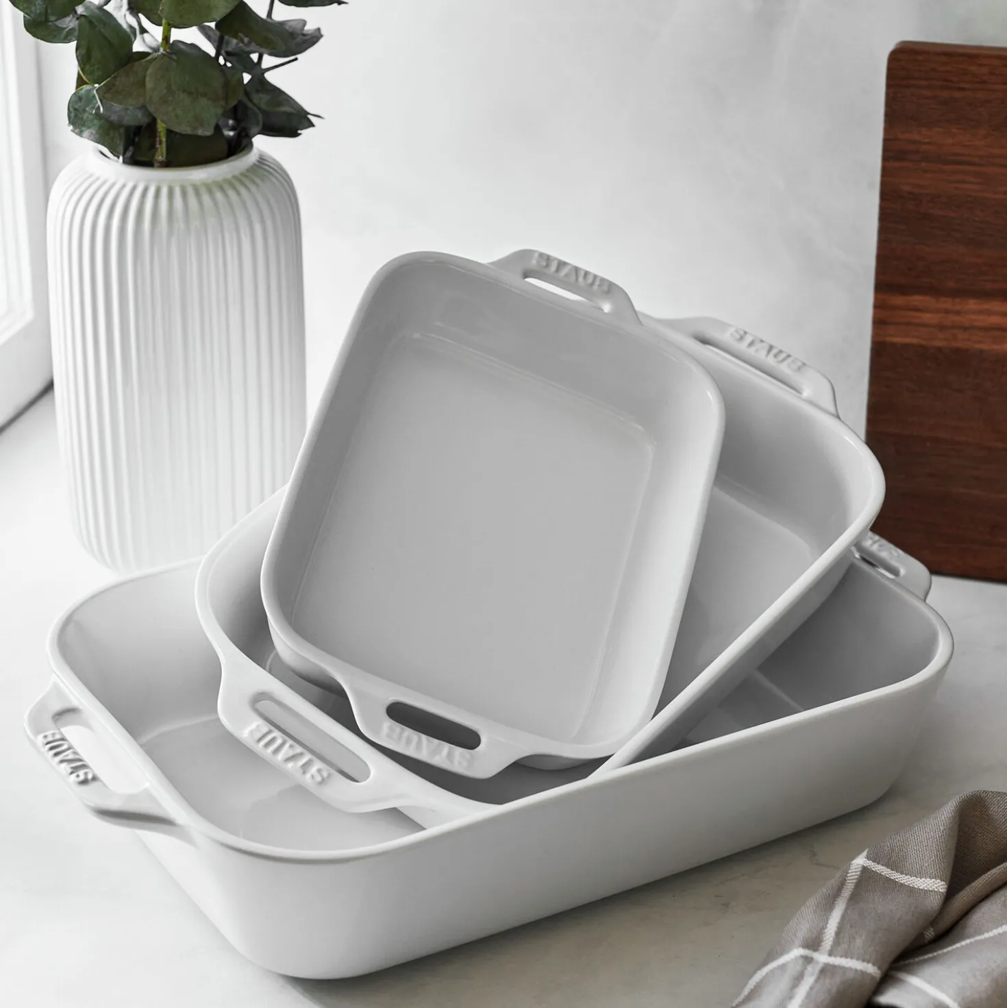 3-pc, Rectangular Baking Dish Set, white
