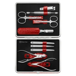 10-pc, Red, Leather, Manicure Pedicure Set With Nail Clippers