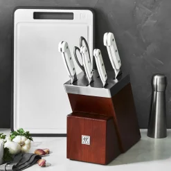 7-pc, Self Sharpening Knife Block Set, silver-white