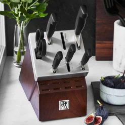 7-pc, Self-Sharpening Knife Block Set, silver-black