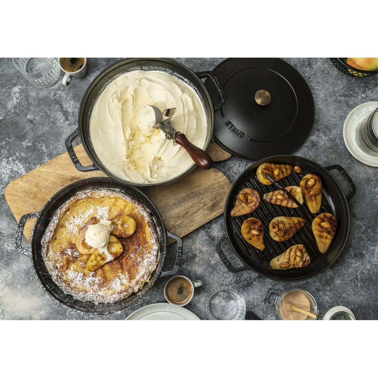 4-pc Stackable Set, Black Matte, Cast Iron