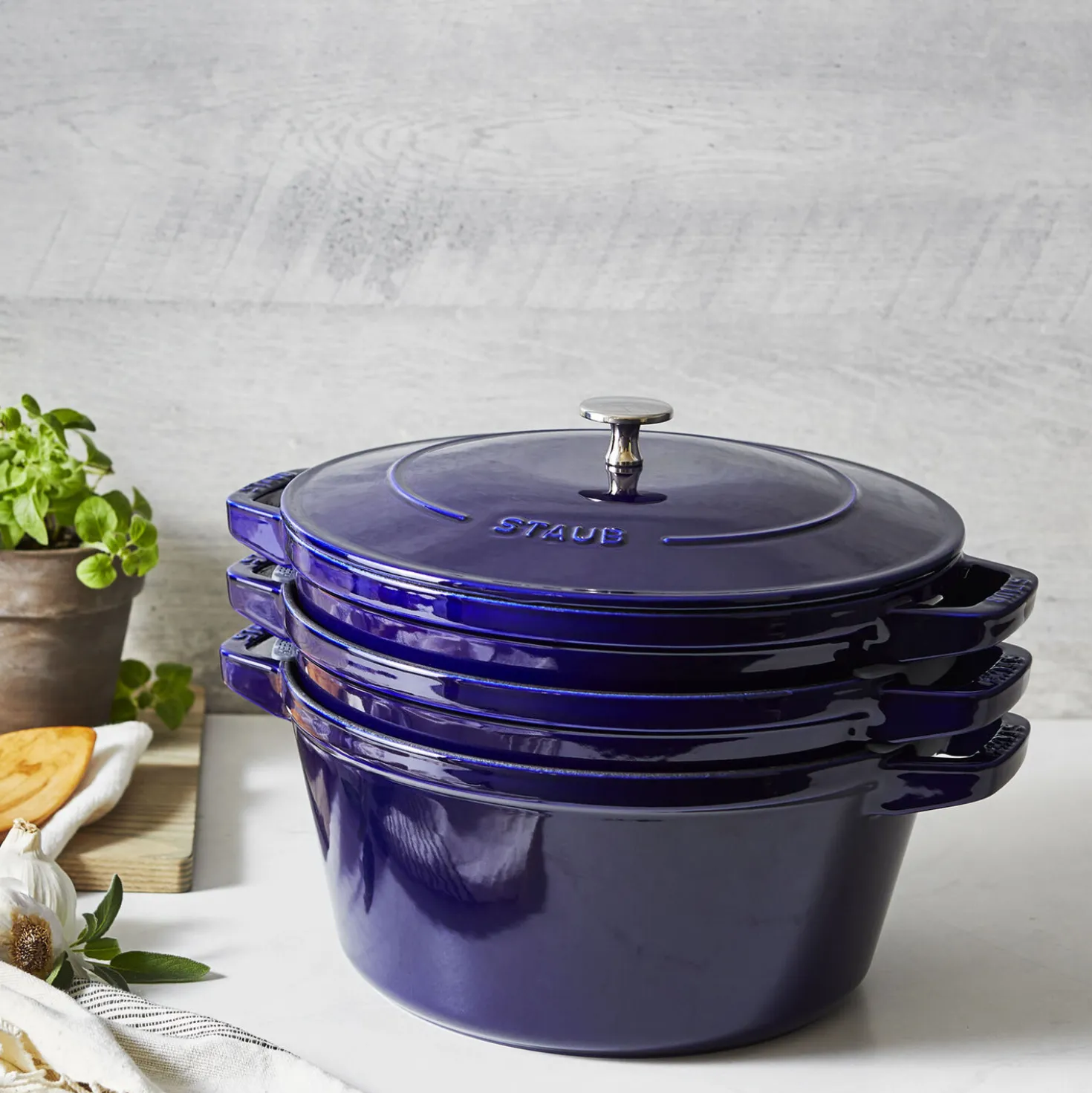 4-pc Stackable Set, Dark Blue, Cast Iron