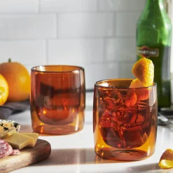 2-pc Tumbler Glass Set - Amber, Double Wall