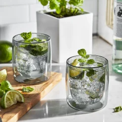 2-pc Tumbler Glass Set - Smoke Grey, Double Wall