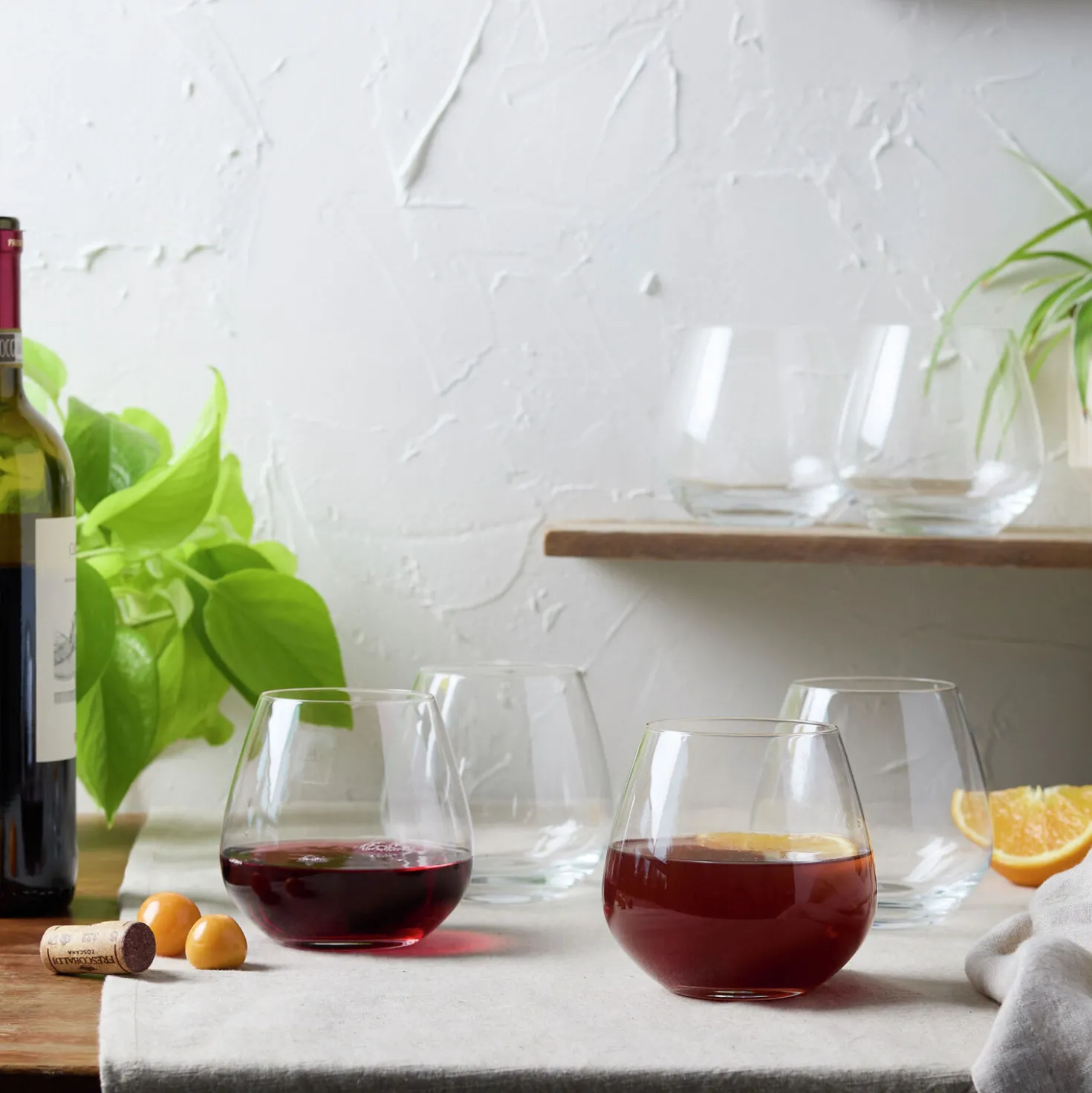 6-pc Whisky/Stemless Red Glass