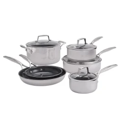 Pots and pans set, 10-pc, 18/10 Stainless Steel, Ceramic coating