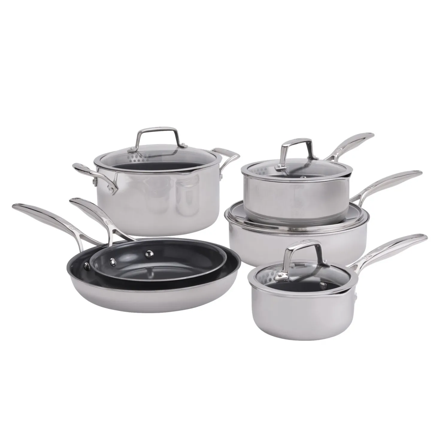 Pots and pans set, 10-pc, 18/10 Stainless Steel, Ceramic coating