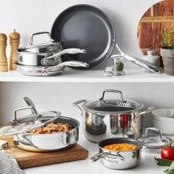 Pots and pans set, 10-pc, 18/10 Stainless Steel, Ceramic coating