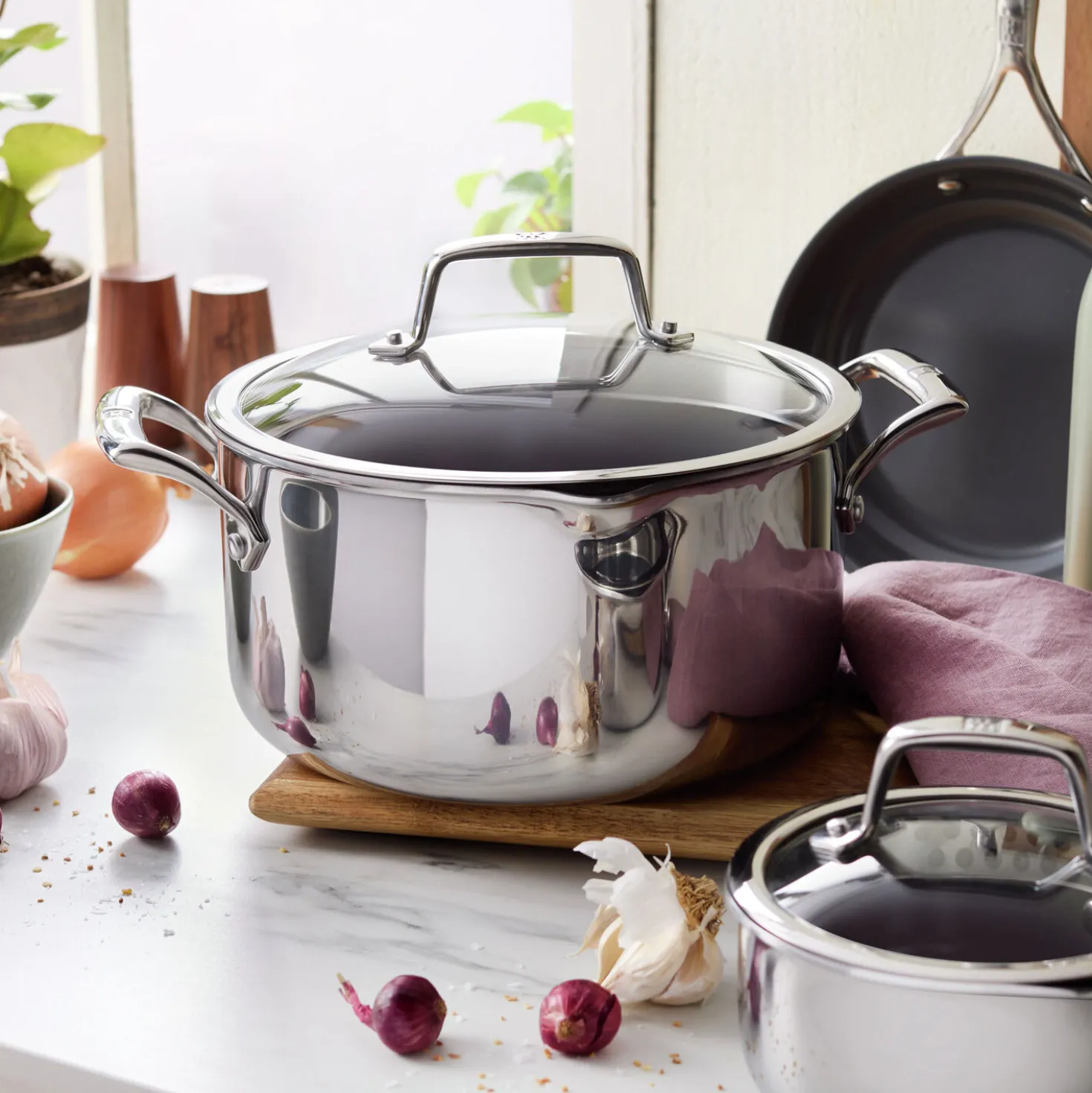 Pots and pans set, 10-pc, 18/10 Stainless Steel, Ceramic coating