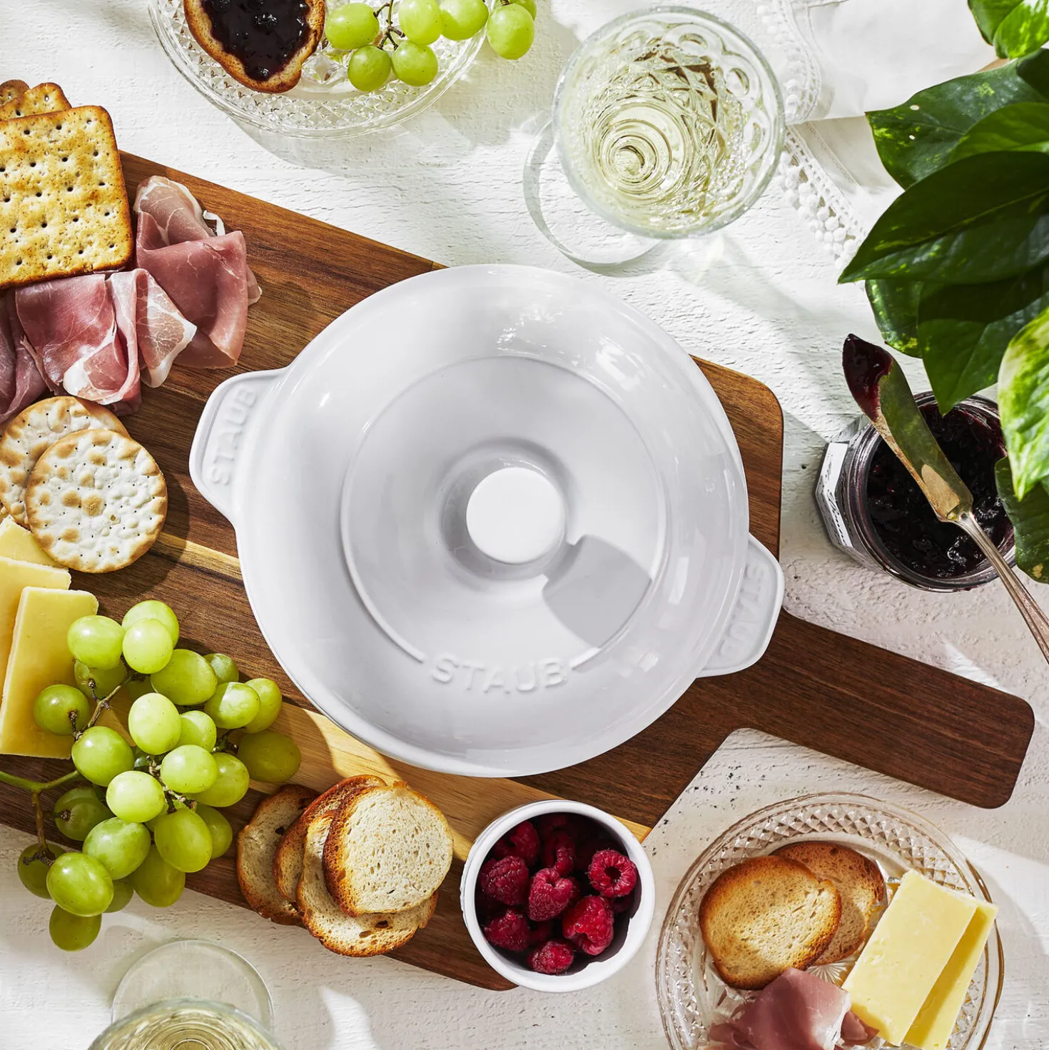 Round, Covered Brie Baker, White