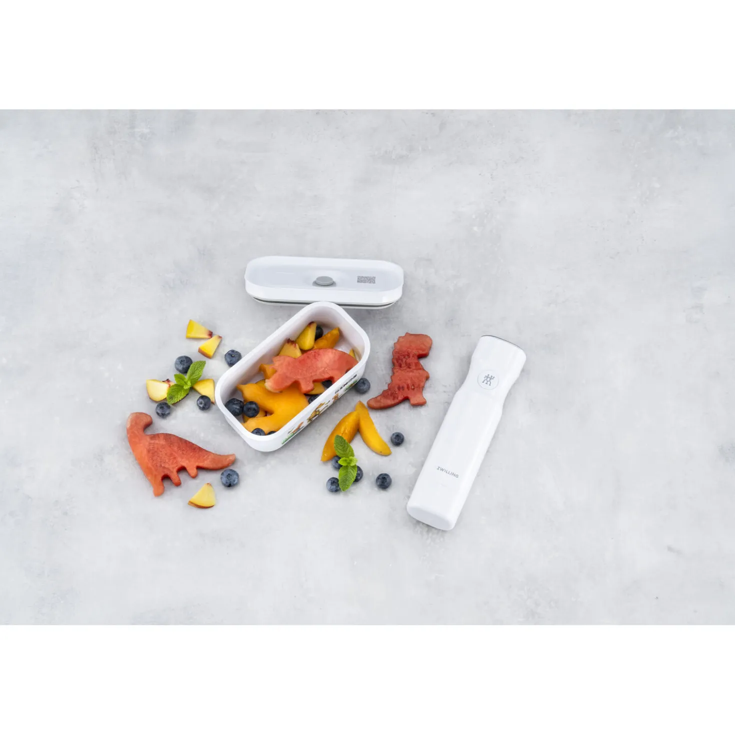 S, DINOS Vacuum Lunch Box, Plastic, White-grey