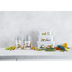S, DINOS Vacuum Lunch Box, Plastic, White-grey