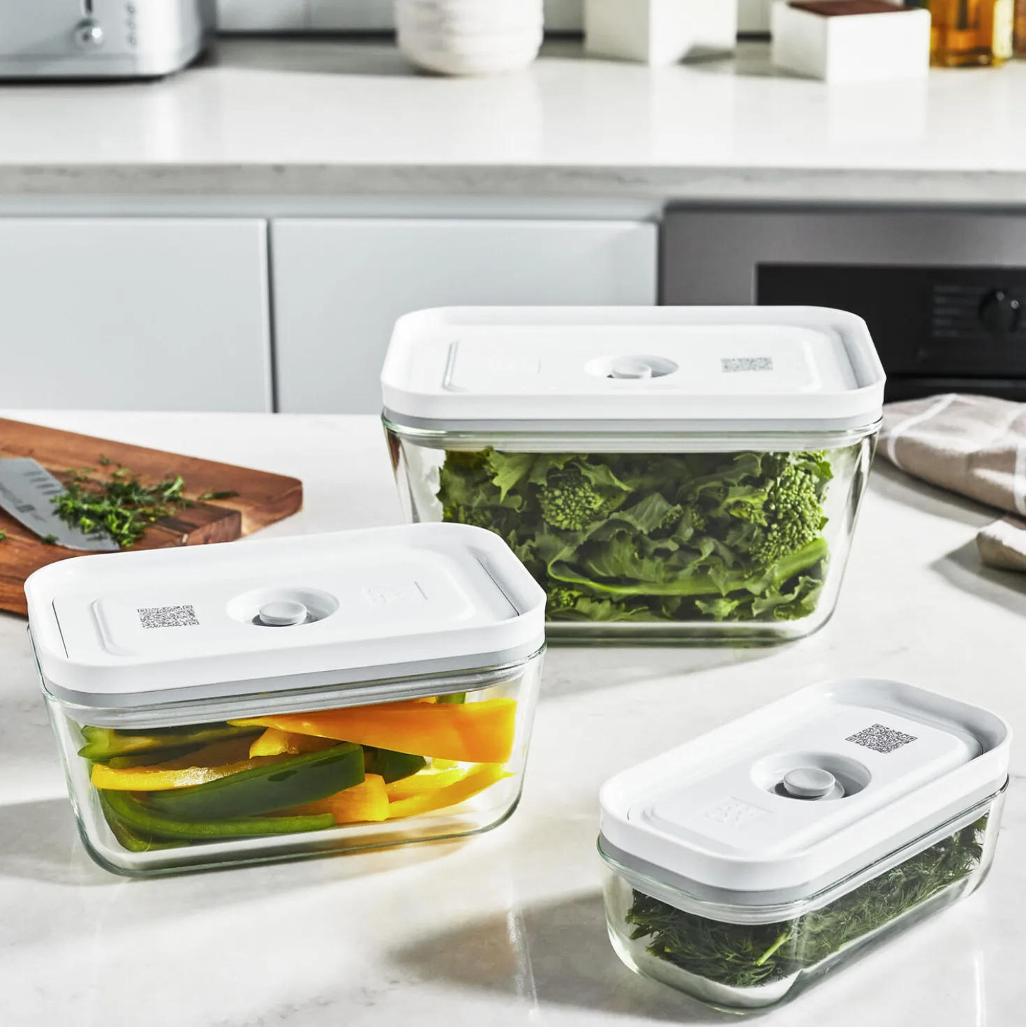 S/M/L / 3-pc, Vacuum Container Set, Glass, Grey
