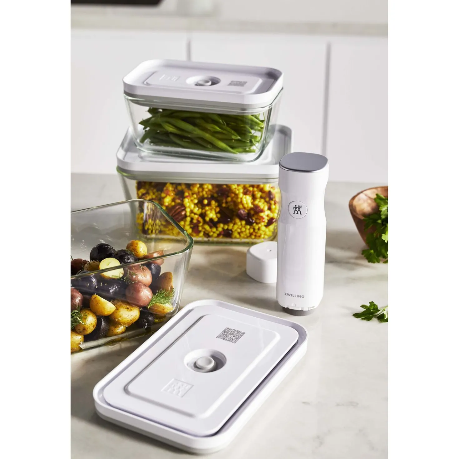 S/M/L / 3-pc, Vacuum Container Set, Glass, Grey
