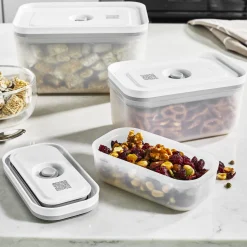 S/M/L / 3-pc, Vacuum Container, Plastic, Semitransparent-grey